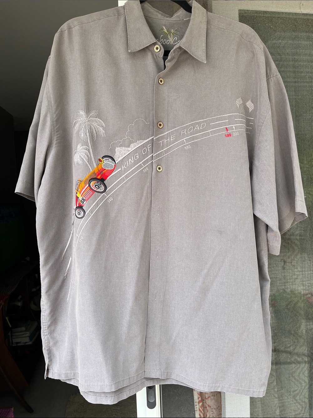 Bamboo Cay Men's Lightweight Gray Button-Down Shirt with Embroidered Logo L-XL